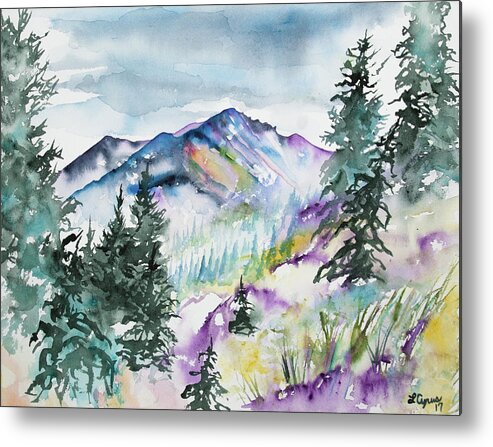 Long's Peak Metal Print featuring the painting Watercolor - Long's Peak Summer Landscape by Cascade Colors