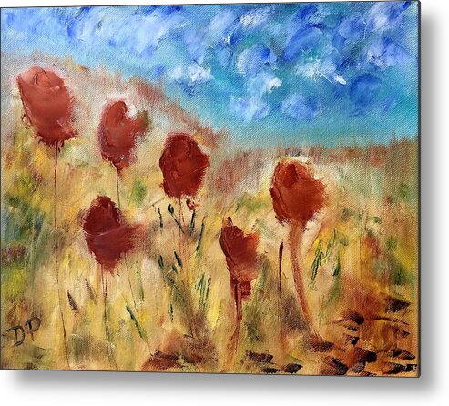 Landscape Metal Print featuring the painting Where Poppies Grow  by Donna Painter