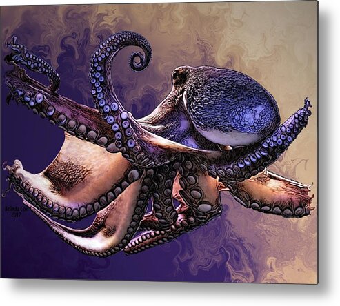 Digital Art Metal Print featuring the digital art Wild Octopus by Artful Oasis