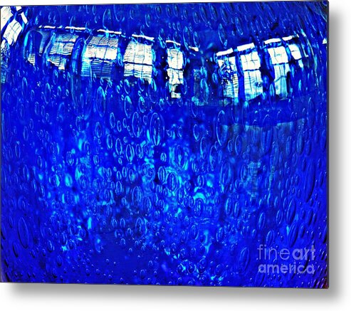 Glass Metal Print featuring the photograph Windows Reflected on a Blue Bowl by Sarah Loft