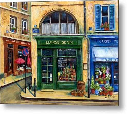 French Street Scene Metal Print featuring the painting Wine And Flowers by Marilyn Dunlap