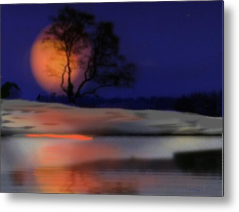 Winter Night Moon Snow Water Colors Metal Print featuring the digital art Winter night by Dr Loifer Vladimir