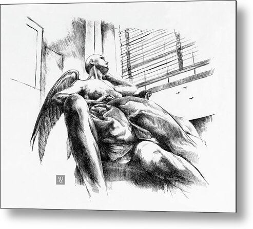 Angel Metal Print featuring the drawing Wistful Muse by Yvonne Wright