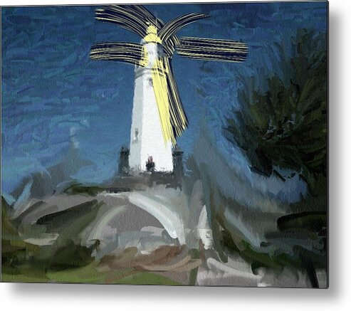 Withernsea Lighthouse Storm Humberide Atmospheric Metal Print featuring the painting Withernsea Lighthouse by Phil Ward