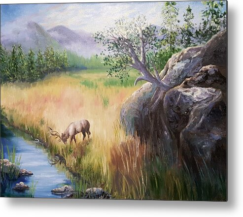 Elk Metal Print featuring the painting Within Yellowstone by Sharon Casavant