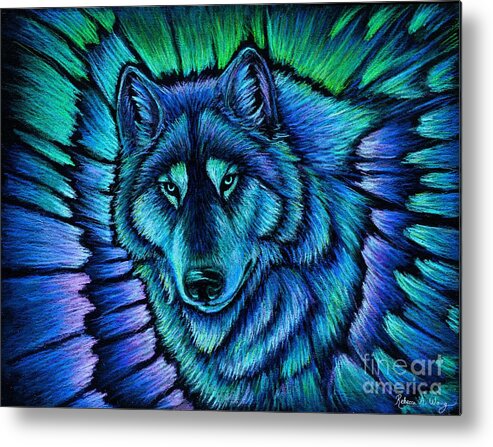 Wolf Metal Print featuring the pastel Wolf Aurora by Rebecca Wang