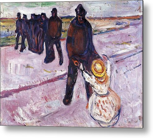 Worker And Child - Edvard Munch Metal Print featuring the painting Worker and Child by MotionAge Designs