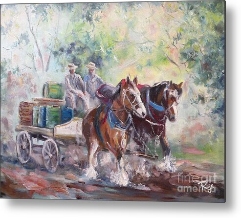 Clydesdale Metal Print featuring the painting Working Clydesdale Pair, Victoria Breweries. by Ryn Shell
