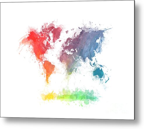 Map Of The World Metal Print featuring the digital art World Map splash 3 by Justyna Jaszke JBJart