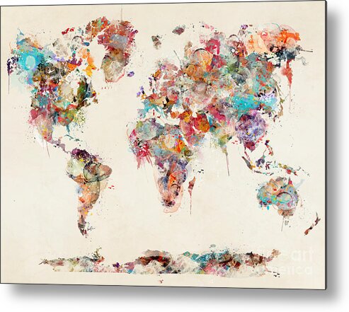 World Map Metal Print featuring the painting World Map Watercolor Deux by Bri Buckley