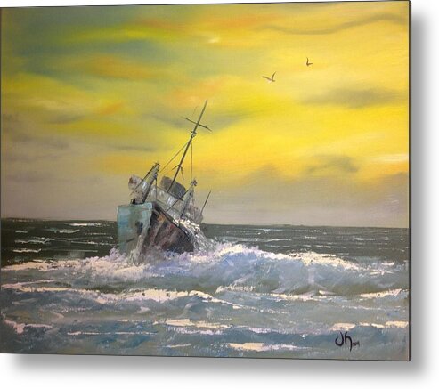 Ship Metal Print featuring the painting Wrecked by David Hickson