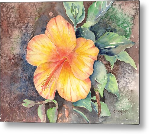 Hibiscus Metal Print featuring the painting Yellow Hibiscus by Arline Wagner