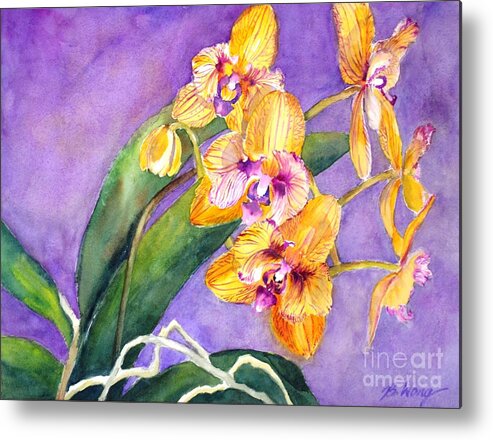 Orchids Metal Print featuring the painting Yellow orchids by Betty M M Wong