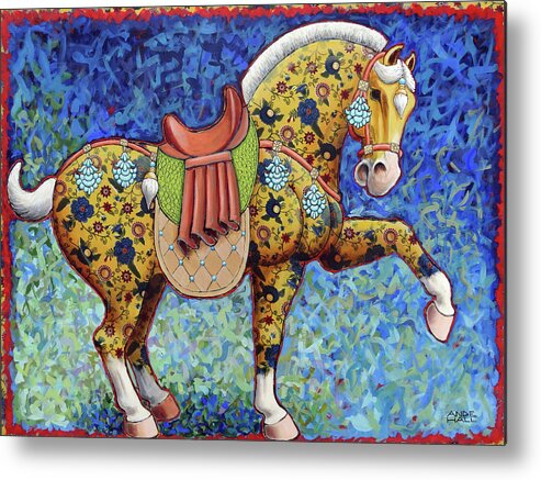 Chinese Horse Metal Print featuring the painting Yellow Tang Ride by Ande Hall