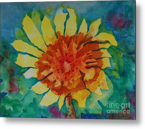 Floral Metal Print featuring the painting Young Sunflower by Henny Dagenais