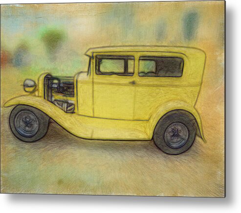 Canary Yellow Hot Rod Metal Print featuring the photograph Canary Yellow Hot Rod #1 by Leslie Montgomery