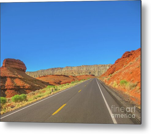 Bighorn Lake Metal Print featuring the photograph Highway in Bighorn Canyon #1 by Benny Marty