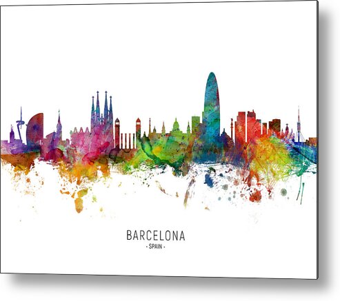 Barcelona Metal Print featuring the digital art Barcelona Spain Skyline #15 by Michael Tompsett