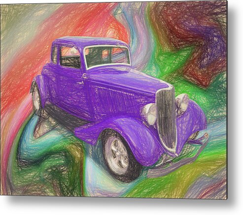 34 Ford Purple Metal Print featuring the digital art 1934 Ford Colored Pencil by Rick Wicker