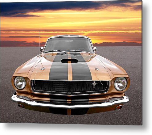 Ford Mustang Metal Print featuring the photograph 1966 Bronze Mustang at Sunset by Gill Billington