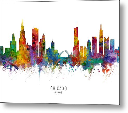 Chicago Metal Print featuring the digital art Chicago Illinois Skyline by Michael Tompsett