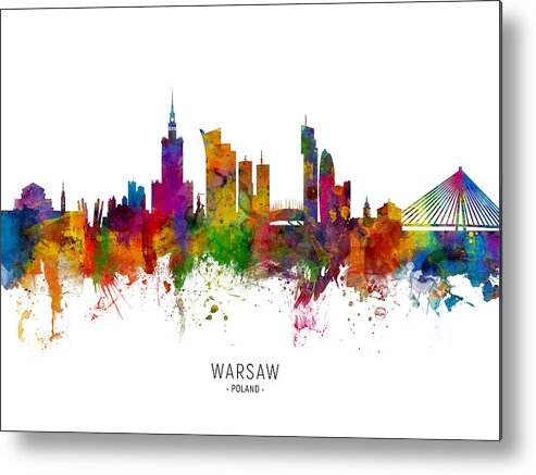 Warsaw Metal Print featuring the digital art Warsaw Poland Skyline #7 by Michael Tompsett