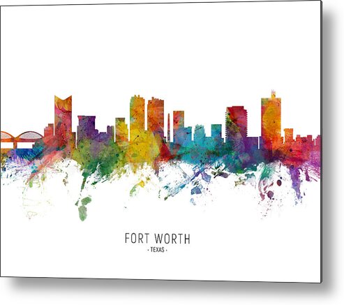 Fort Worth Metal Print featuring the digital art Fort Worth Texas Skyline #8 by Michael Tompsett
