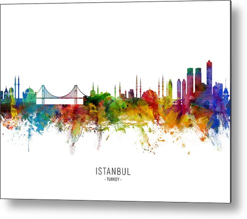 Istanbul Metal Print featuring the digital art Istanbul Turkey Skyline #8 by Michael Tompsett