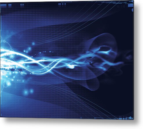 Curve Metal Print featuring the photograph Abstract Blue Light Waves Background by Ctrd