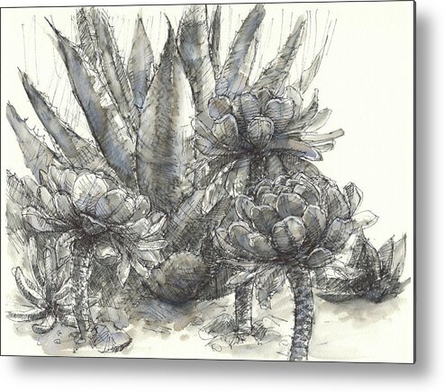 Agave Metal Print featuring the painting Agave and friends by Judith Kunzle