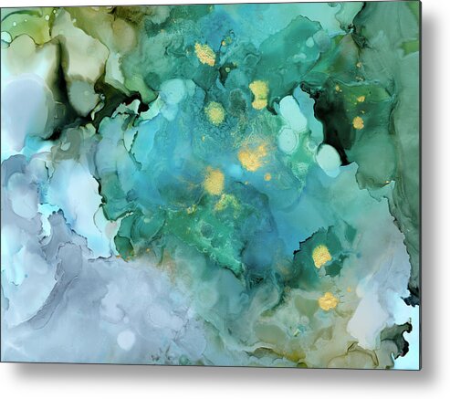 Abstract Metal Print featuring the painting Aqua Brume I by Victoria Borges