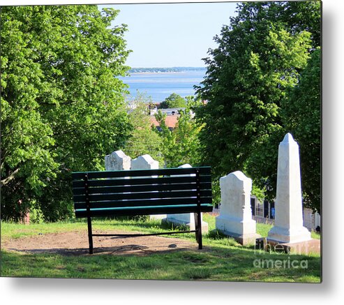 Bench Metal Print featuring the photograph Bench with a harbor view by Janice Drew