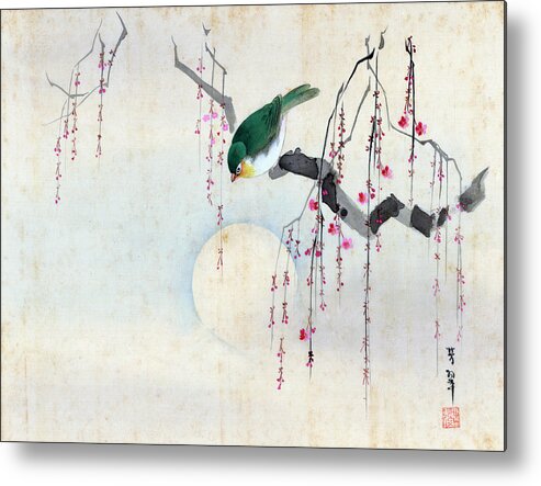 Hotei Metal Print featuring the painting Bird and Moon by Hotei
