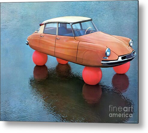 Vintage Metal Print featuring the photograph Bizarre Citroen With Red Balloons For Tires by Retrographs