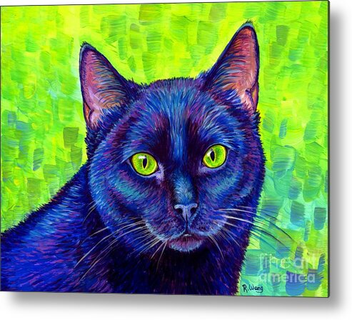 Cat Metal Print featuring the painting Black Cat with Chartreuse Eyes by Rebecca Wang