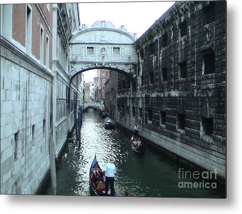 Venice Metal Print featuring the photograph Bridge of Sighs Venice Italy Canal Gondolas Unique Panoramic View by John Shiron