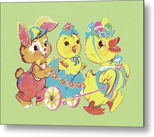 Animal Metal Print featuring the drawing Bunny, Chick and Duck by CSA Images
