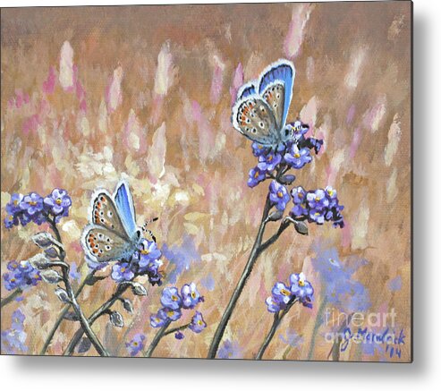 Butterfly Metal Print featuring the painting Butterfly Meadow - Part 3 by Joe Mandrick