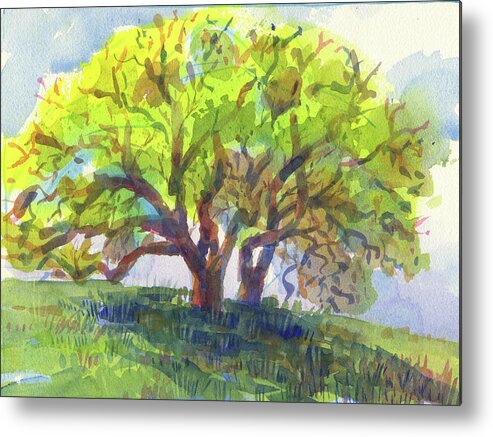 Landscape Metal Print featuring the painting California Oak in Spring by Judith Kunzle