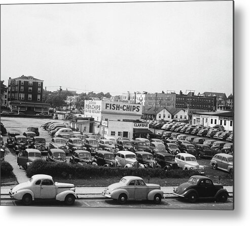 1930-1939 Metal Print featuring the photograph Cars On Parking In Asbury Park, Nj, B&w by George Marks