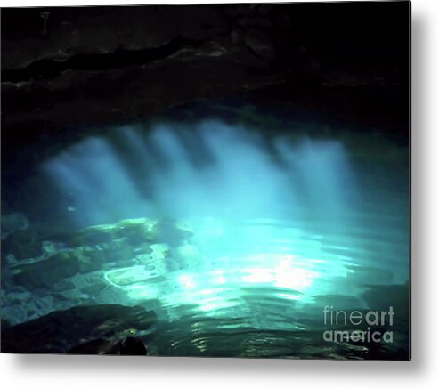 Devils Den Metal Print featuring the photograph Cenote Sunbeam Reflections by D Hackett