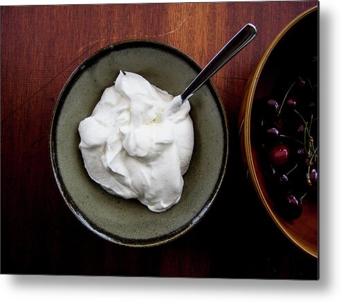 Cherry Metal Print featuring the photograph Cherries And Whipped Cream by Jo Mcryan