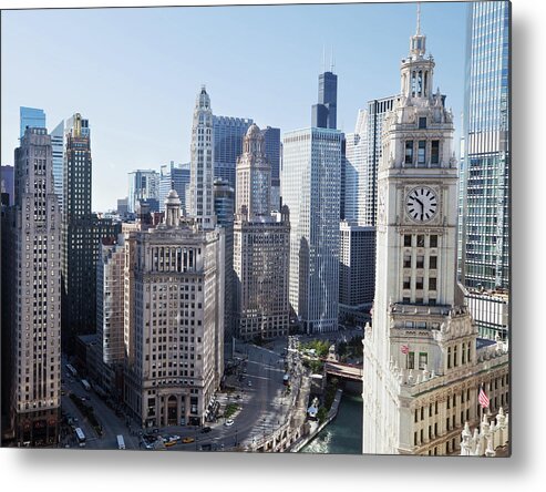 Wacker Drive Metal Print featuring the photograph Chicago Skyscrapers On Wacker Drive In by Stevegeer