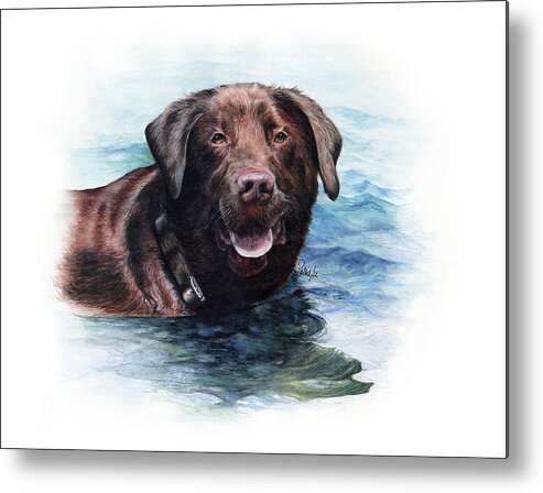 Commissioned Watercolour Art By Patrice Metal Print featuring the painting Chocolate Lab by Patrice Clarkson