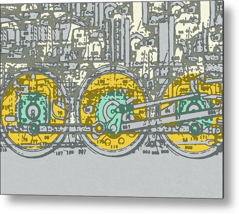 Campy Metal Print featuring the drawing Closeup of Train Wheels by CSA Images