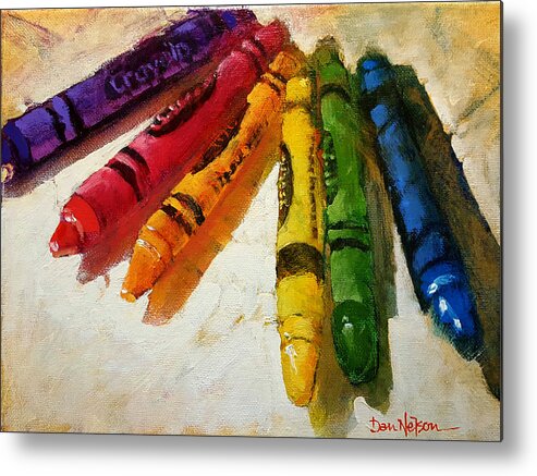 Crayons. Colorwheel. Colorwheel Crayons. Dan Nelson. Crayons Oil Painting. Colorwheel Oil Painting. Colorwheel Crayons Oil Painting. Dan Nelson Oil Painting. Metal Print featuring the painting Colorwheel Crayons by Dan Nelson