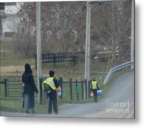 Amish Metal Print featuring the photograph Coming Home from School by Christine Clark