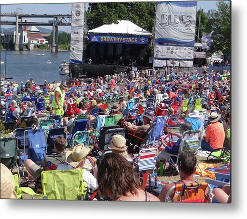 Blues Metal Print featuring the photograph Crowd enjoys listening on a sunny day by Steve Estvanik