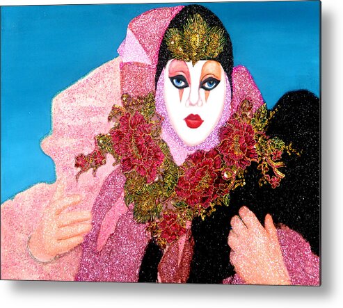 Mixed Media Painting Metal Print featuring the mixed media Doda - Carnival of Venice by Anni Adkins