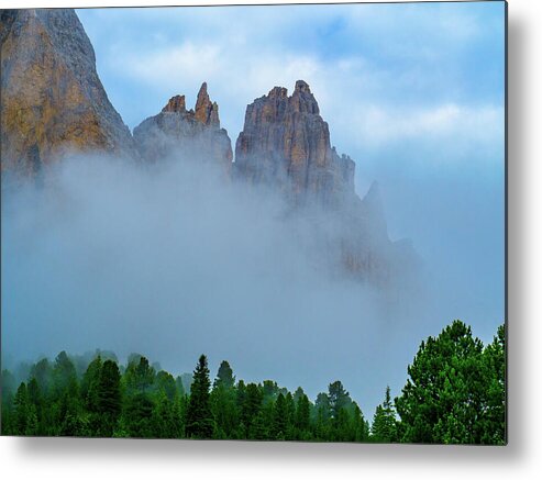 Mountains Metal Print featuring the photograph Dolomite Spires in the morning mist by Leslie Struxness